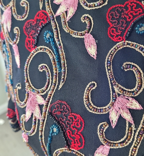 Papell Boutique Evening 100% Silk Beaded Top Medium Vintage - Picture 3 of 5